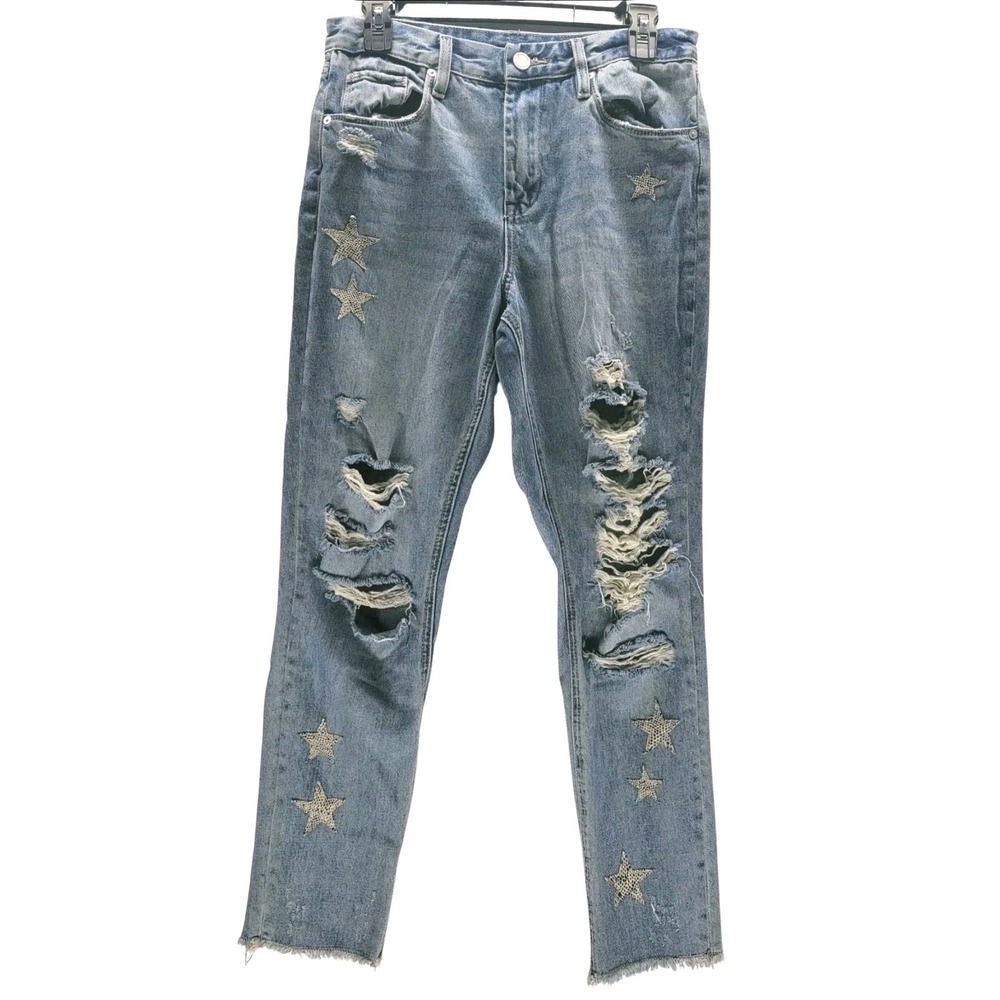 BLANKNYC Ludlow High Rise Distressed Jeans Womens 27 Star Print Tapered‎